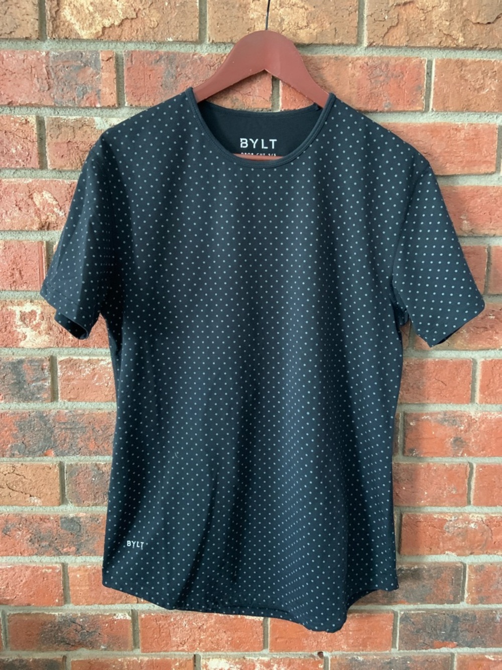 Bylt Men’s Drop Cut Black Gray Microdot Lux Crew Neck Shirt